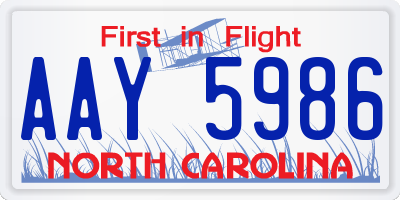 NC license plate AAY5986