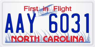 NC license plate AAY6031