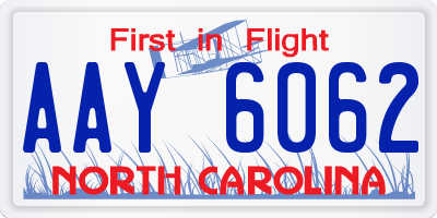 NC license plate AAY6062