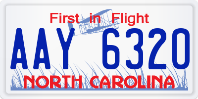 NC license plate AAY6320