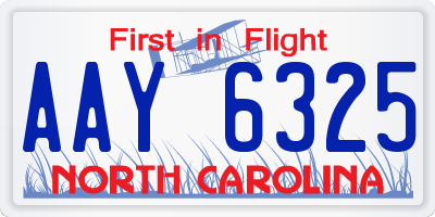 NC license plate AAY6325