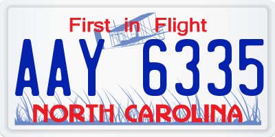 NC license plate AAY6335