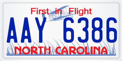 NC license plate AAY6386