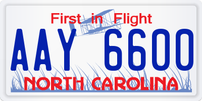 NC license plate AAY6600