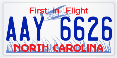 NC license plate AAY6626