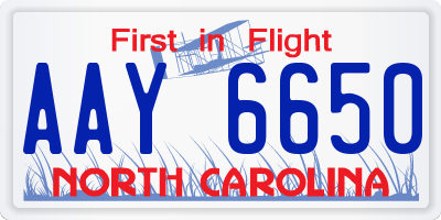 NC license plate AAY6650