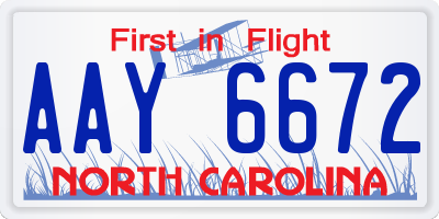 NC license plate AAY6672