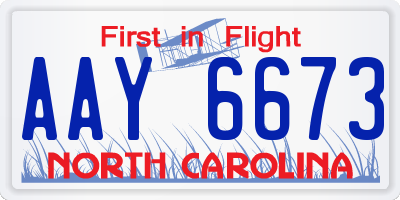 NC license plate AAY6673