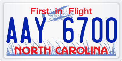 NC license plate AAY6700