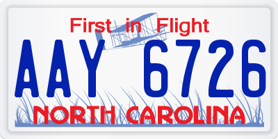 NC license plate AAY6726