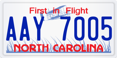 NC license plate AAY7005