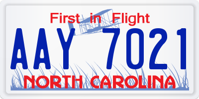 NC license plate AAY7021