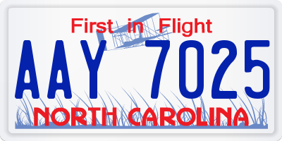 NC license plate AAY7025