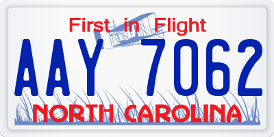 NC license plate AAY7062