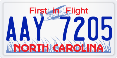 NC license plate AAY7205
