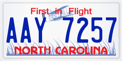NC license plate AAY7257