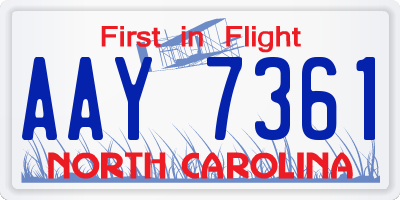 NC license plate AAY7361