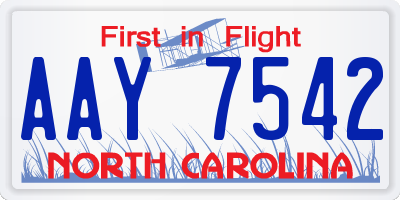 NC license plate AAY7542
