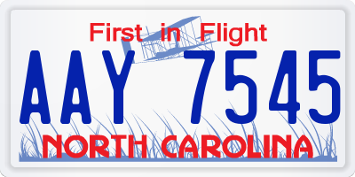 NC license plate AAY7545