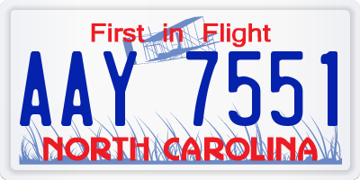 NC license plate AAY7551
