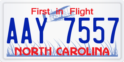 NC license plate AAY7557