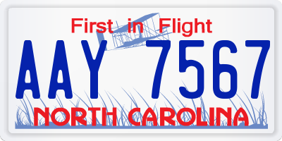 NC license plate AAY7567