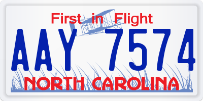NC license plate AAY7574
