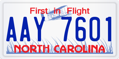 NC license plate AAY7601