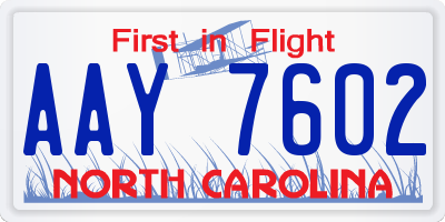 NC license plate AAY7602
