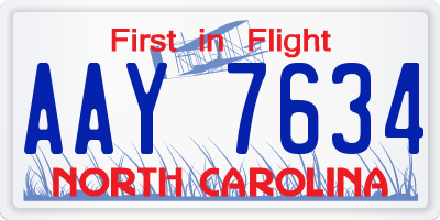 NC license plate AAY7634