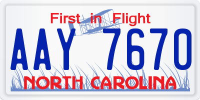 NC license plate AAY7670