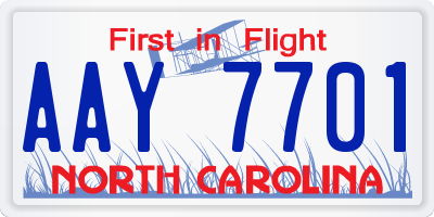 NC license plate AAY7701