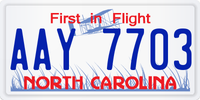 NC license plate AAY7703