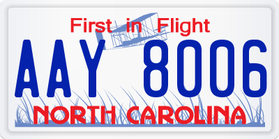 NC license plate AAY8006