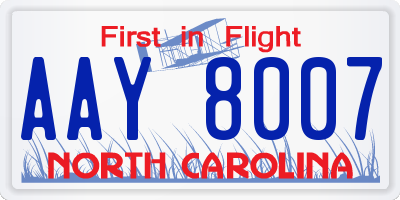 NC license plate AAY8007