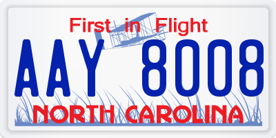 NC license plate AAY8008