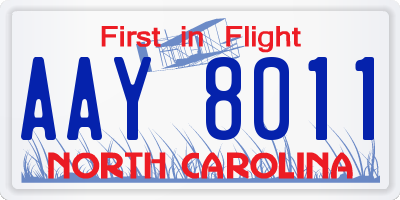 NC license plate AAY8011