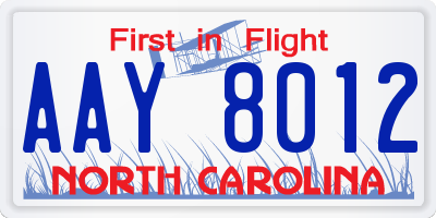 NC license plate AAY8012