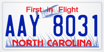 NC license plate AAY8031