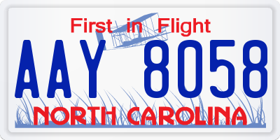 NC license plate AAY8058