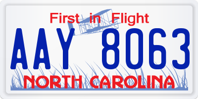 NC license plate AAY8063