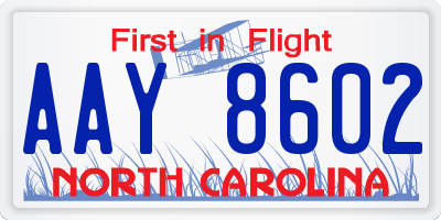 NC license plate AAY8602