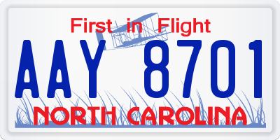 NC license plate AAY8701