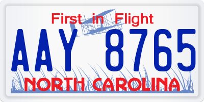 NC license plate AAY8765