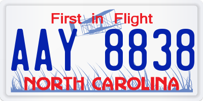 NC license plate AAY8838