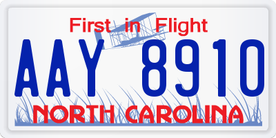 NC license plate AAY8910