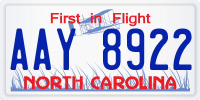 NC license plate AAY8922
