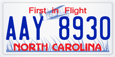 NC license plate AAY8930