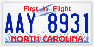 NC license plate AAY8931