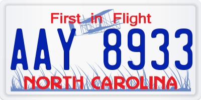 NC license plate AAY8933